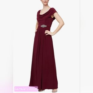 🔥NWT🔥OBO🔥 🔵 Alex Evenings Women's Long Cowl Neck A-line Dress Size 8P